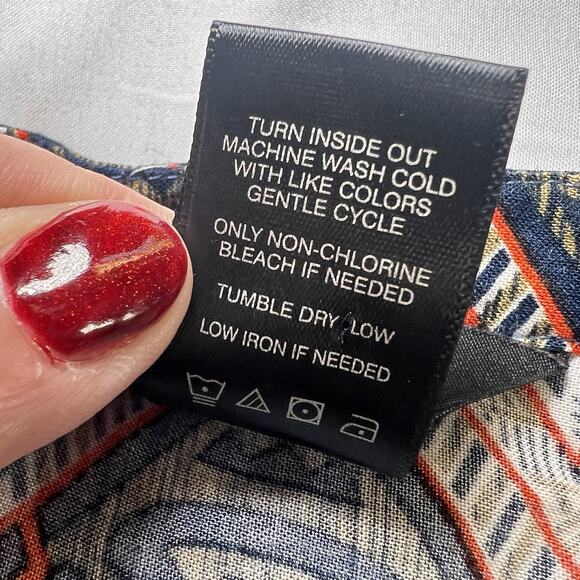 Ali Miles Shirt Size L Multicolor Floral Paisley Studded Boho Top Peasant Blouse - Picture 15 of 15